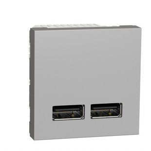 Розетка USB подвійна 2.1А /2мод. Unica new алюміній (арт. NU341830) 00000009904 фото