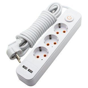 Подовжувач біл. 3 гн. 5м з 2*USB (2100mA) з/з 3x1.0mm макс. 3500W з кнопкою Lemanso/LMK71007 00000025181 фото