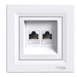 РОЗЕТКА КОМП-НА ПОДВІЙНА RJ45 кат.6е UTP ASFORA БІЛИЙ (арт. EPH4800121) 00000014757 фото
