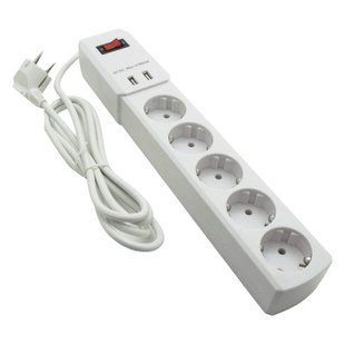 Подовжувач біл. 5 гн. 2м з 2*USB (2100mA) з/з 3x0.75mm макс 2500W з кнопкою Lemanso/LMK71003 00000025182 фото