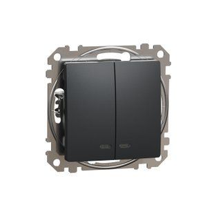 Вимикач 2-кл. з синьою LED підсвіткою Sedna Design чорний (арт. SDD114105L) 00000016394 фото
