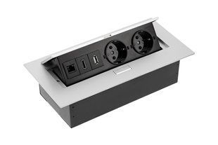 Подовжувач для офісу на 2 розетки з заземленням SCHUCO+1xHDMI+1xUSB+1xRJ45, алюминий НЕ ЗАВОЗИТЬСЯ (арт. AE-PB02GSHDMI-53) 00000009828 фото