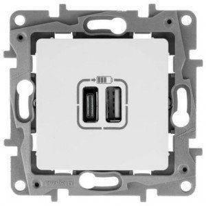 Розетка для зарядки 2хUSB тип А+тип С 240В/5В 3000мА ETIKA Білий (арт. 672236) 00000012591 фото
